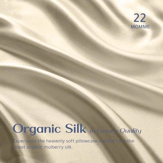 Biological kisses 40x40 cm set van 2 - 100% biologische moerbeizijde, 22 momme, natuurlijk hypoallergeen, voorkeur de gezondheid van haar en huid (beige)