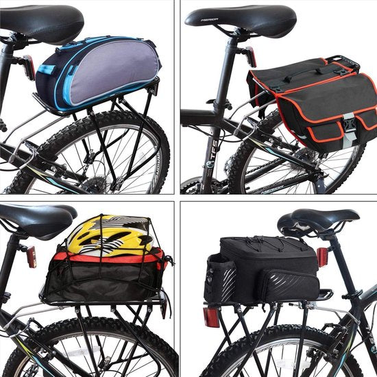 Fietsbagagedrager, mountainbike, MTB, aluminium fietsbagagedrager, 26-29 inch, verstelbaar, max. belasting 25 kg, met bagagenet