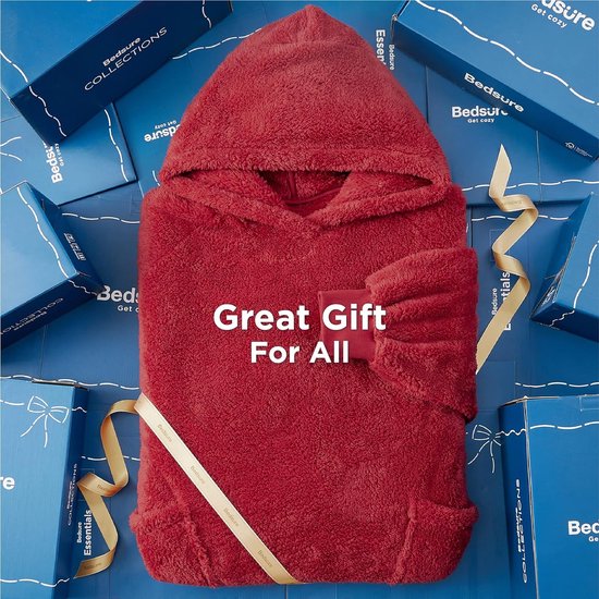 Hoodie deken met mouwen dekenpullover - draagbare deken om aan te trekken als cadeau voor vrouwen dames, warme knuffeltrui volwassenen zachte mouwdeken rood 95 x 85 cm