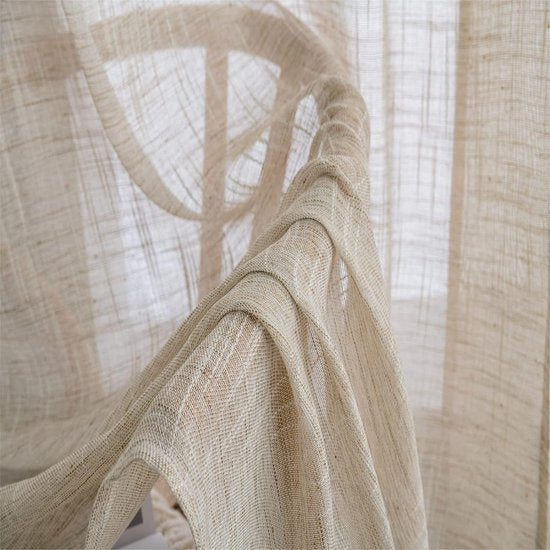 Curtains Linen Look with Eyelets Voile Linen Curtain Linen Curtains Living Room Modern Window Curtain Children's Room Kitchen Curtains Tab-Top Curtain Set of 2 140 x 145 cm Brownish White