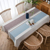 Rechthoekig tafelkleed, afwasbaar, katoen, linnen, tafelzeil, landelijke stijl, 140 x 220 cm, met kwastjes, voor thuis, keuken, eettafeldecoratie