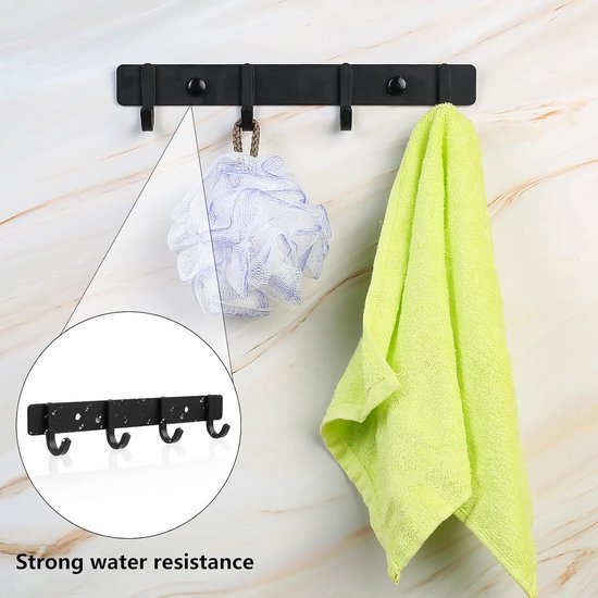 Kledinghaken, 2 stuks, haaklijst, garderobehaken met 4 haken, wandgarderobe, multifunctionele haken, zwart, voor garderobe, slaapkamer, kast, badkamer, keuken