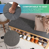 Schoenenbank, bamboe schoenenrek met kussen, schoenenkast met bank, schoenenrek met 3 vakken, stabiel staand rek, ideaal voor entree, badkamer, woonkamer, hal, natuurlijk