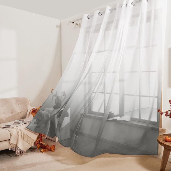 Transparant voile gordijn voile met oogjes, 260x140 cm (hoogte x breedte), donkergrijs, set van 2