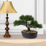 Kunstbonsai Kunstmatige Plant Kunstboom Bonsai Ceder Pine Podocarpus Plastic Plant Kunstplant met keramische bloempot in zwart voor Badkamer Decoratie Desktop Kantoor Vensterbank