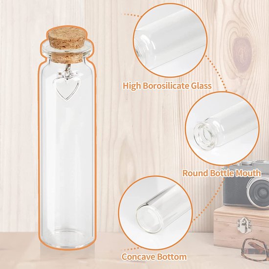 Glazen reageerbuisjes met kurk, 20 ml mini-glazen flessen, kleine reageerbuisjes met hanger, etiketten, trechter, henneptouw, gastgeschenk, bruiloft, feestdecoratie