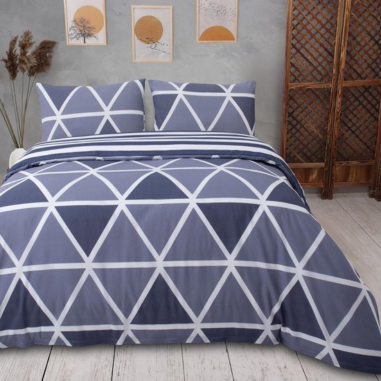 beddengoed 240x220 3-delig blauw - Oeko-TEX 80% katoen & 20% polyester, 1x dekbedovertrek met ritssluiting + 2x kussensloop 50x80 met envelopsluiting, streepmodel