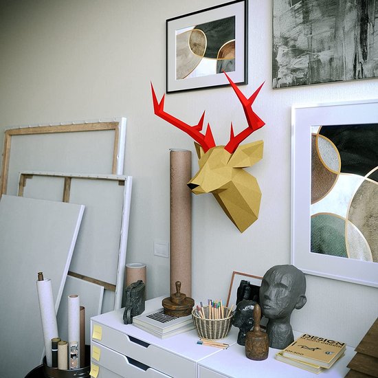 Yona DIY hertenkop Papercraft kit, Abstrakte Low Poly Animal DIY kits, Woningdecor, kids crafts kits, Cadeau, origami 3D, Papier sculptuur, 3D puzzel, Papercraft set voor volwassenen