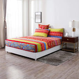 Bohemian Hoeslaken, 120 g/m², Indiaas, mandala, microvezel, jersey, rood, blauw, boxspringhoeslaken, 180 x 200 cm tot 25-30 cm matrashoogte