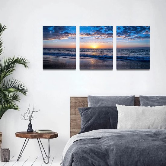 Landschap canvas foto's voor woonkamer badkamer 3 stuks zand strand landschap schilderij wanddecoratie voor slaapkamer eetkamer kantoor keuken, eerste housewarming cadeau voor het huis