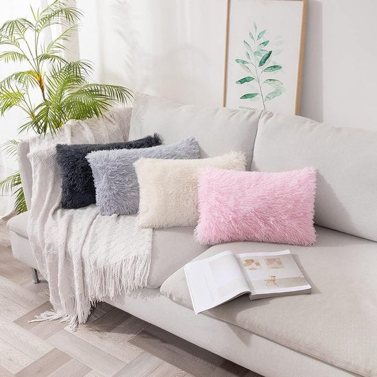 Set van 2 kussenslopen, kunstbont, decoratief, knuffelig, voor bankkussen, pluche kussen, knuffelig bankkussen, superzacht, donzige kussenhoes voor bank, 40 x 60 cm, blauwgrijs