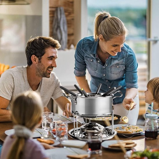 Roestvrij stalen fondueset vleesfondueset fondueset met brander 2-6 personen fondueset met instelbare temperatuur DIY fondueset geschikt voor boter, kaas, vlees, groenten, brood