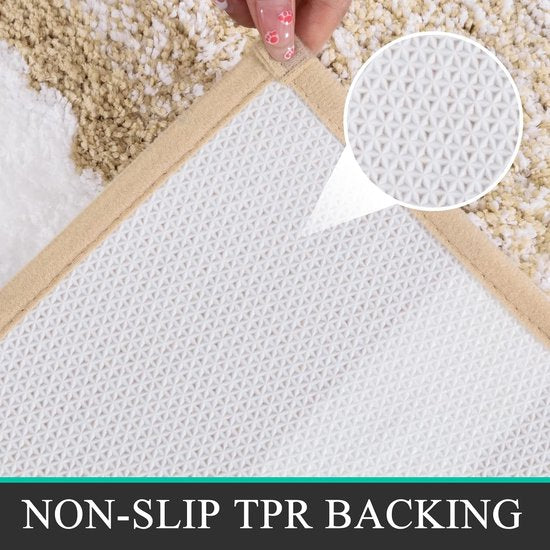 Badmat set van 3 ultra dik badtapijt met antislip bodem absorberende badkamermatten en voetstukmatset, gemakkelijk schoon te maken machinewasbaar toilettapijt (beige)