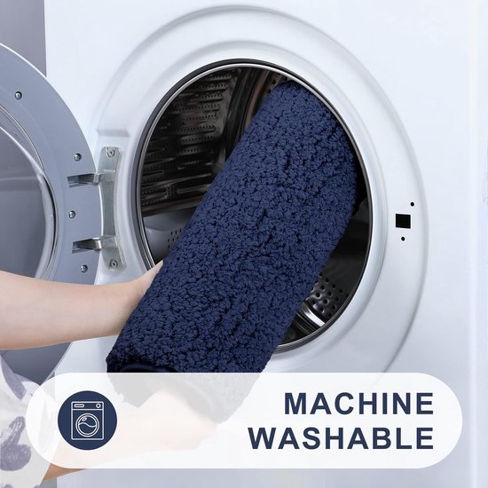 Antislip zachte mat voor toilet met uitsparing, afmetingen 51 x 61 cm, absorberende badmat, staande toiletmat, wasbare badmat voor toilet, marineblauw.