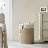 Wasmand gevlochten wasverzamelaar speelgoed opbergmand met handvat handgemaakt katoen wit en bruin