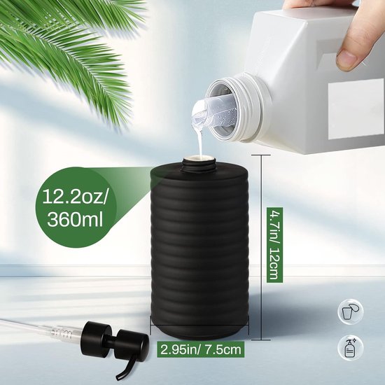 Zeepdispenser, Matzwart, 360 ml, Handwasdispenser, Afwasmiddeldispenser, Pompflesdispenser, Lotiondispenser, Zeepdispenser, Keuken, Badkamer, Douche, Gootsteen, Kolomvorm