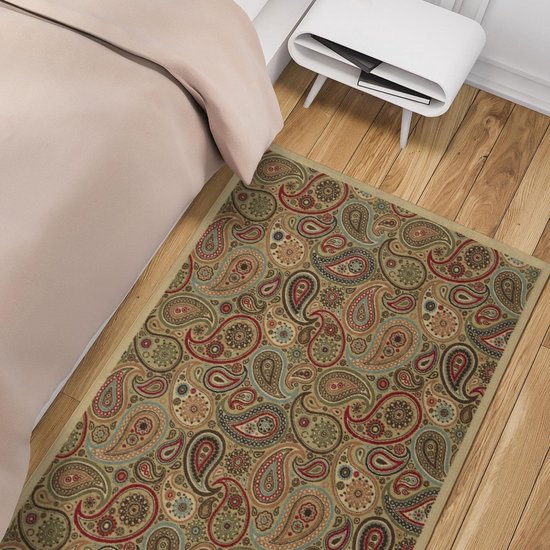 Modern ontwerp vloerkleed met rubberen achterkant 100 x 150 cm beige.