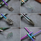 38-delige siliconen kookgereiset met keukengereihouder, siliconen kop en roestvrij stalen regenbooggreep kookgerei, keukenhulp (regenboog)