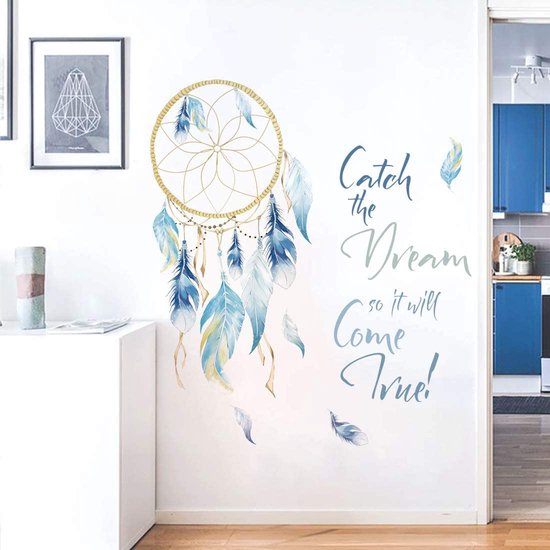Dream Catcher Quotes Muurstickers Kleurrijke Veren Wall Art Slaapkamer Woonkamer Home Decor