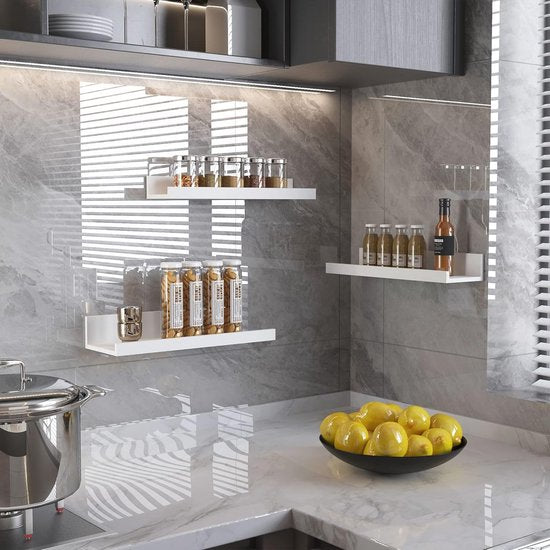 40 cm lang wandrek, wit, zwevend rek, fotolijst voor woonkamer, keuken, kinderkamer, werkkamer of slaapkamer, 3 stuks met verschillende maten