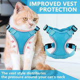 Kattenharnas met riem, 150 cm ontsnappingsbestendige kattenriem met harnas voor katten, verstelbare zachte kattenvestcontrole Ademende kattenriem met reflecterende strips (S, blauw)