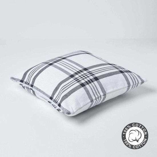 Kussenhoes met Schotse tartan ruit, 60 x 60 cm, kussenhoes van 100% katoen met ritssluiting, zwart en wit