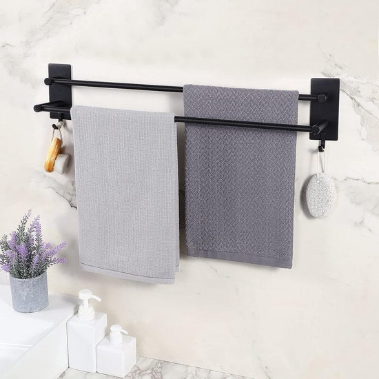 Towel Rail No Drilling Black Double 43.5 cm SUS304 Stainless Steel Self-Adhesive Towel Rail Adhesive Towel Holder Wall Mounted for Wall Bathroom Kitchen