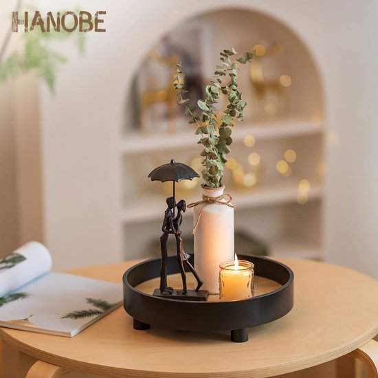 Houten Verhoger: Decoratief Dienblad Houten Dienblad Decoratieve Houten Verhogers voor Display Zwart Dienblad Rond met Voeten Modern Chic Decoratief Bord Hout met Standaard