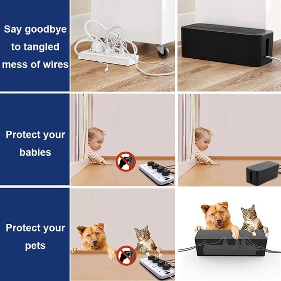 3-pack kabelbox kabelorganizer kabelbox set kabelmanagement voor het opbergen van stekkerdozen oplaadadapters kabelbescherming veiligheid van kinderen en huisdieren zwart