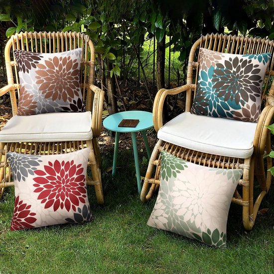 Set van 2 outdoor kussenslopen, rood en grijs, 40 x 40 cm, linnen, waterdichte kussenhoezen, Dahlia boho, sierkussen, bankkussen, decoratief boho, Azteken, bankkussen, overtrek voor bank, bed, terras
