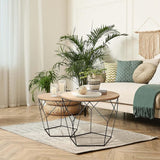 Set van 2 bijzettafels, houten plaat op stevig metalen frame - salontafel met mandfunctie, woonkamertafel, rieten tafel, metalen tafels - ideaal voor woonkamer, slaapkamer, kantoor - Lichtbruin hout/zwart - Pentagon