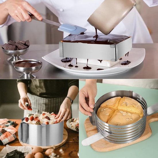 3 stuks taartringen, verstelbare set, bakframe, rechthoekig verstelbaar, taartbodemsnijhulp, taartvormset voor bakken en voor het bereiden van taarten, voor bakken, gelaagde taarten