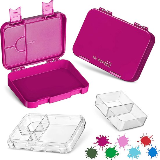 Len bento Box lunchbox voor kinderen, met 4 + 2 vakken, extreem robuust, lunchbox, ideaal voor kinderopvang en school (paars)