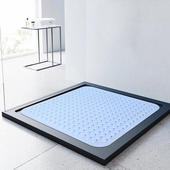 Douchemat, antislip, 80 x 80 cm, douchemat, antislipmat met zuignappen voor douche of badkuip, grote vierkante douchemat (blauw B, 80 x 80 cm)