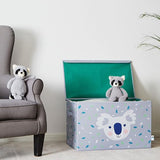 Opbergdoos met deksel, grote kist van stof, robuust en extra stabiel, grijs met koala, 62 x 38 x 39 cm