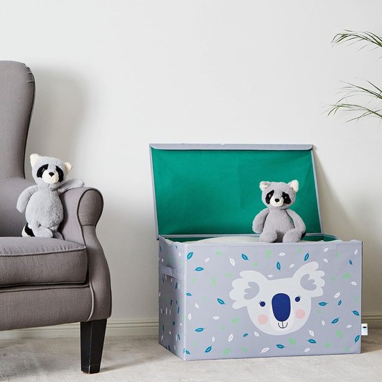 Opbergdoos met deksel, grote kist van stof, robuust en extra stabiel, grijs met koala, 62 x 38 x 39 cm
