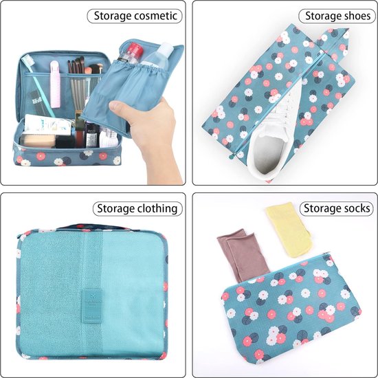 Packing Cubes Kofferorganizer, 8 stuks, kofferorganizer, pakzakken, pakzakken met schoenenzak, waszak, reisorganizer, kledingtassen voor rugzak (eenhoorn)