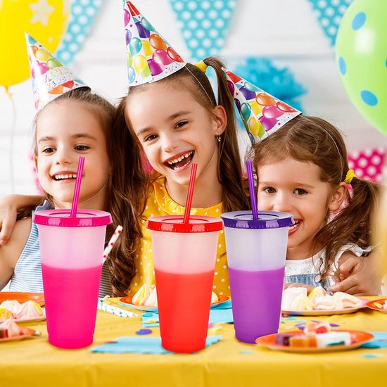 Drinkbekers met rietje en deksel, 5 stuks, kleurverandering, 60 ml, plastic beker, smoothie, koffiebeker voor onderweg en kinderen, volwassenen, herbruikbare kunststof bekers