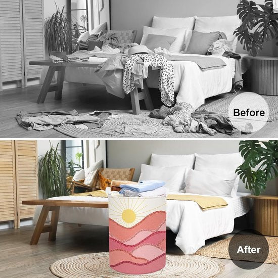 63 l Boheemse zonsopgang roze wasmand voor vrouwen meisjes grote kleding speelgoed opslag met deksel voor slaapkamer, 40 x 50 cm