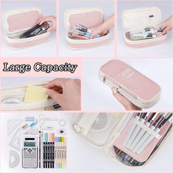 Etui Meisjes Etui Grote capaciteit Etuis voor school en kantoor Tiener Penzakhouder Briefpapier Etui Cadeau, roze, Etui voor meisjes
