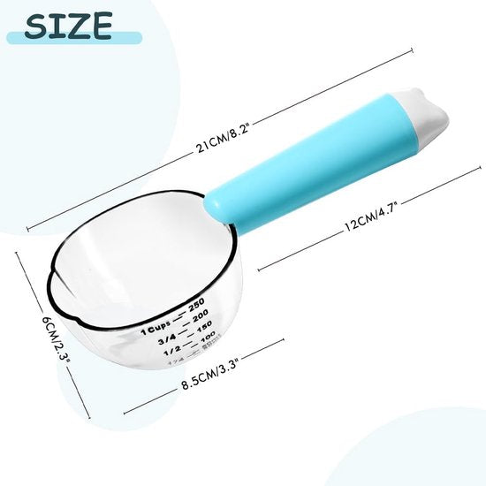 Hondenvoer-maatlepel, 1-delige huisdiervoerlepel, met schaal 250 ml, kattennatvoerlepel, nauwkeurige meting, gebruikt voor honden, katten, rijst, meel, sojabonen en andere granen (blauw)