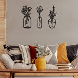Set van 3 metalen bloem wanddecoratie minimalistische vaas kunst aan de muur zwarte tulp draad ijzer decor bloemen wandsculptuur voor keuken badkamer woonkamer (elegant, liefde, eeuwigheid)
