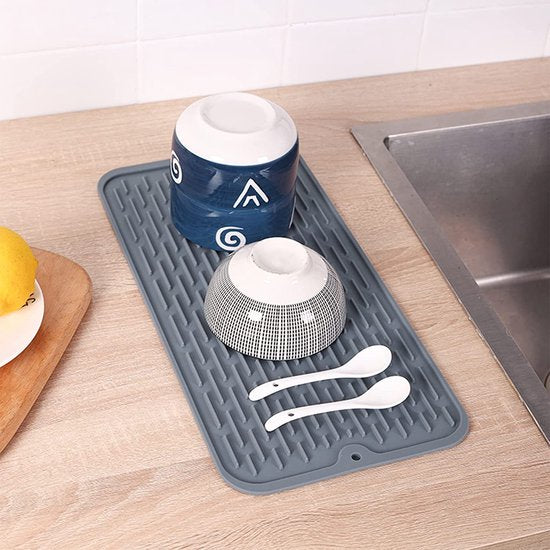 afdruipmat, silicone, milieuvriendelijk, antislip en gemakkelijk te reinigen, vaatwasmachinebestendig, afdruipmat, servies voor gebruik in de keuken, grijs, 40 x 18 cm