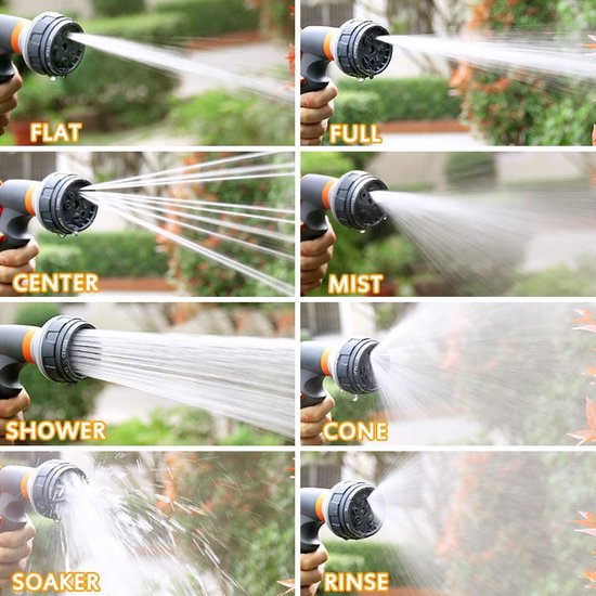 Handdouche, tuinsproeier, hogedruk tuinsproeier, verstelbare waterstroom, 8 functies voor tuinirrigatie, carwash, huisdierdouche en stoepreiniging