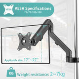 Schermpaalmontage met mechanische veer, eenvoudige VESA-montage voor 17"-27" schermen tot 7 kg, compatibel met VESA 75x75 en 100x100 paalmonitor