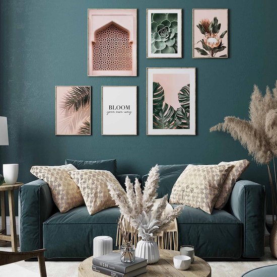 Premium posterset zonder fotolijst | 2 x DIN A3 & 4 x DIN A4 - ca. 30x42 & 21x30 | stijlvolle postercollages met bijpassende afbeeldingen als wanddecoratie » Pastel Monstera Planten «