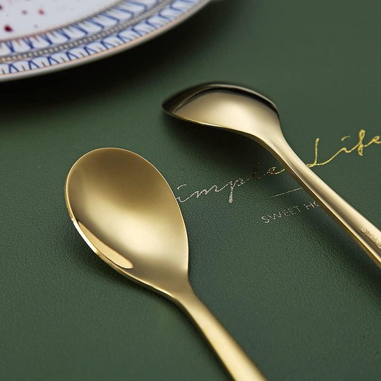 Gouden espressolepel, 5,5 inch mini-koffielepel, kleine roestvrijstalen lepel, theelepel voor desserts, set van 6, vaatwasmachinebestendig