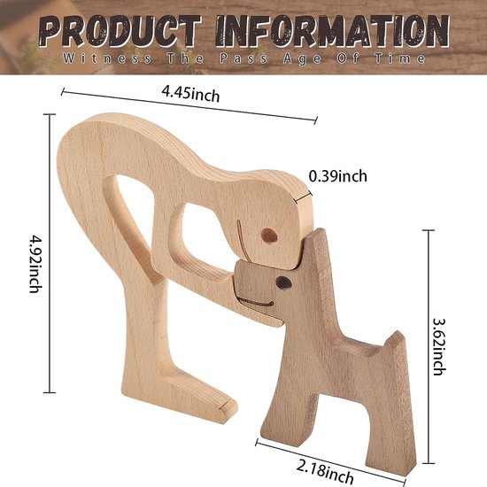 Familie Puppy Kat Houtsnijwerk Ornamenten, Natuurlijk Massief Hout Schattige Puppy, Kitten en Mensen Ambachten Standbeeld Sculptuur Ornament Home Decor (Mannen Kiss Puppy)