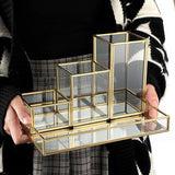 Sieradendoos, 4 stuks, van metaal, glas, scuktborden met 3 sieradenhouders, sieradenhouder, bureau-organizer, make-upkwastenhouder voor sieraden van dames, ring, sieraden bewaren (rechthoekig)