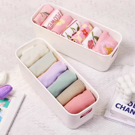 Opbergdoos, kunststof, 30 cm, 6 stuks, wit, kleine opbergmanden, dozen, nauwe opslag, organizer, box, manden, opslag voor keuken, badkamer, rek, kunststof doos